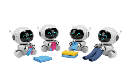 Cute robots folding laundry service ai automation home chores technology future household appliance assistance