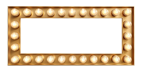 Rectangular marquee frame with glowing bulbs, isolated on transparent cutout background