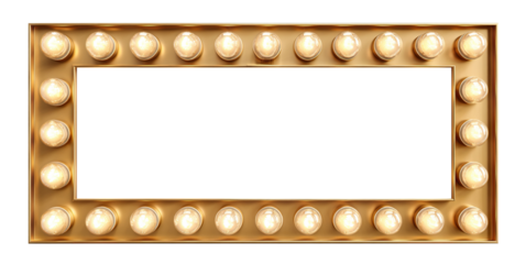 Rectangular marquee frame with glowing bulbs, isolated on transparent cutout background