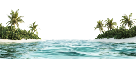 Tropical lagoon with palm trees and turquoise water, isolated on transparent cutout background