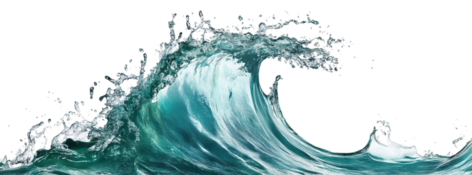 Ocean wave with dynamic splash, isolated on transparent cutout background