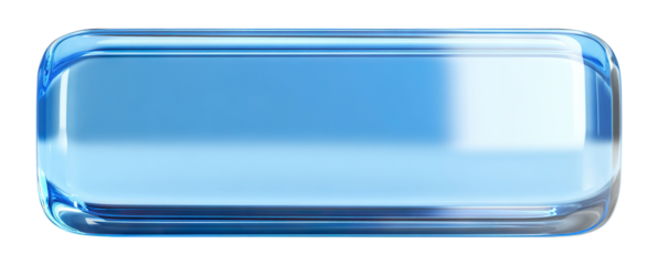 Blue transparent rectangular glass nameplate with rounded corners, isolated on transparent cutout background