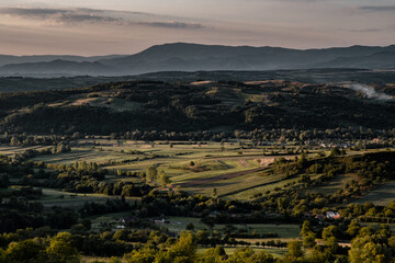 Fototapeta premium Magical summer sunset light in the mountains of Maramures, Romania