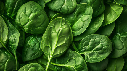 Fresh spinach leaves arranged neatly with vibrant green color showcasing their texture and health benefits
