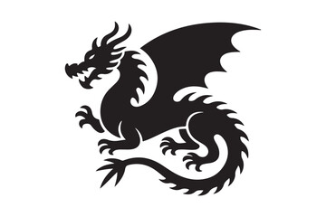 Silhouette of a fierce black dragon with wings spread wide