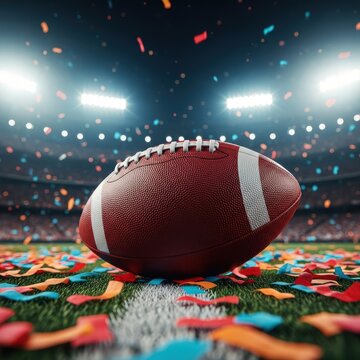 American football stadium celebration confetti halftime show championship game victory