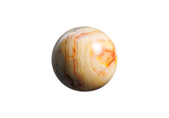 An elegant Crazy Agate orb on a white isolated background, displaying intricate multicolored bands with a refined polish. Suitable for luxury decor or crystal therapy.