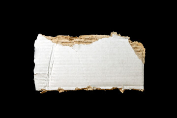 Torn edge of a cardboard piece isolated on a black background; ideal for creative designs, packaging ideas, or artistic presentations in various contexts.