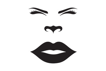Stylized black and white illustration of a woman s eyes nose and lips
