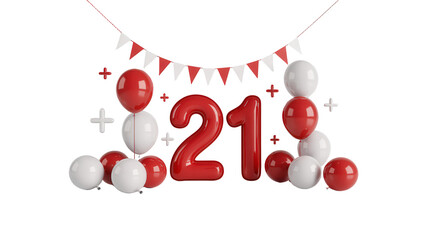 Celebrate turning twenty one with festive red and white balloons, perfect for birthday parties, milestone events and joyful celebrations for years to come