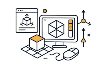 Detailed overview of 3D modeling process on computer including graphic display and design tools