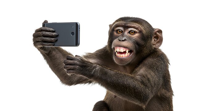 Funny AI Generated Monkey Taking Selfie with Smartphone in Photorealistic Style