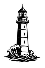 Lighthouse on Waves Vector - Symbol for Guidance, Hope, and Marine Navigation