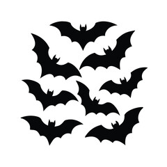 Fototapeta premium Spooky Halloween Silhouette Delight A Collection of Black Bats on a White Canvas Unleashing Eerie Charm and Festive Frights