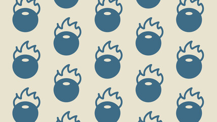 Repeated pattern of blue cauldron icons with flames on a light beige background design element