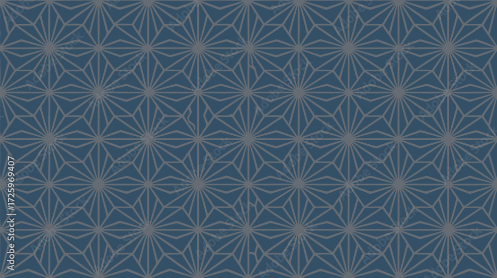Poster geometric pattern featuring starbursts and triangular shapes on a blue background in a seamless desi