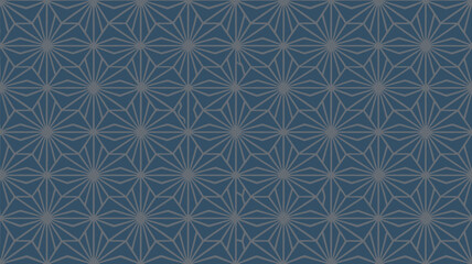 Geometric pattern featuring starbursts and triangular shapes on a blue background in a seamless design