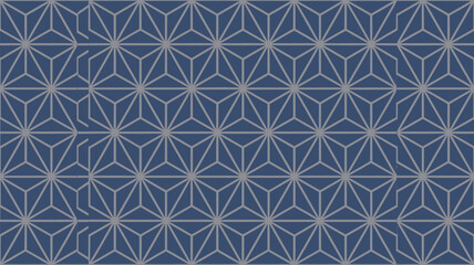 Geometric pattern with repeating star shapes and triangular forms on a blue background surface artfully arranged