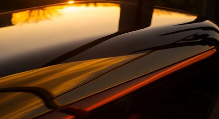 Image Title: Golden Hour Reflection on Car

