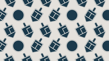A repeating pattern of blue dreidels and circles on a light background creating a simple design art 100
