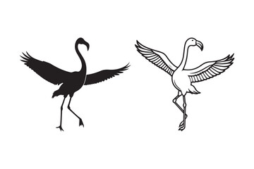 Obraz premium Elegant flamingo silhouettes and line art in motion
