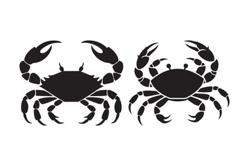 Two black silhouette crabs facing each other on white background