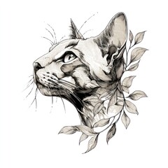 Elegant cat portrait with floral frame