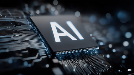 AI processor on circuit board representing machine learning power and automated intelligence at the hardware level, illustrating acceleration of data processing and modern computing innovation.
