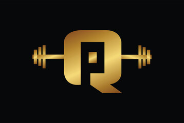 QP OR PQ Fitness gym logo vector in golden color.