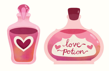 Love Potion Valentine Romantic Bottle for Happy Couple Illustration