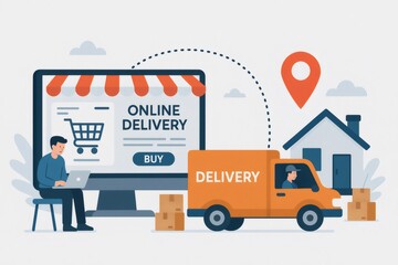 Person doing online shopping receiving home delivery service
