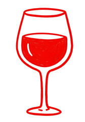 Red outline of a wine glass filled with red liquid isolated on transparent background