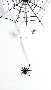 Halloween spider web and spiders on white background