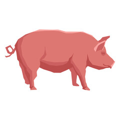 Cartoon Pig Illustration A Pink Farm Animal Standing on a White Background