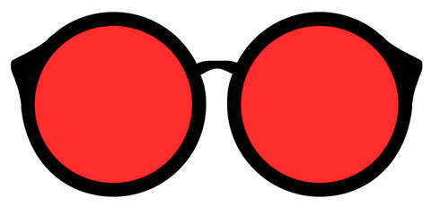 Illustration of round sunglasses with red lenses and black frames.