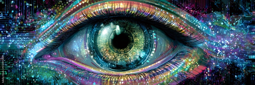 Poster digital eye watching, artificial intelligence and data networks