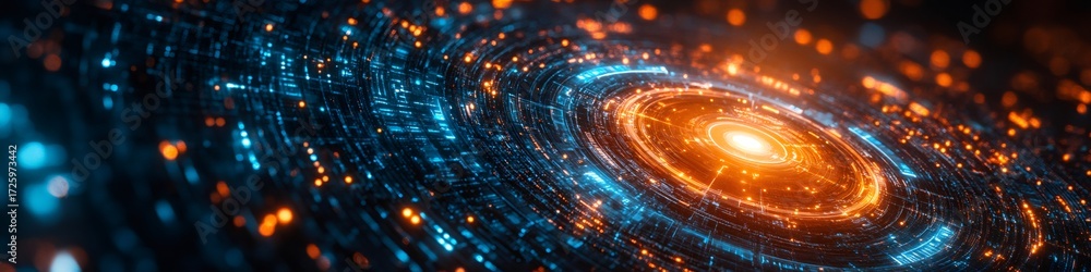 Poster abstract digital data stream creating circular network structure