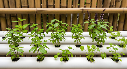Hydroponic Herb Garden Fresh Herbs Growing in a Sustainable System Indoors or Outdoors