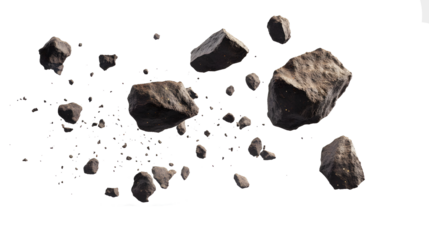 Asteroids and Debris Floating in Space rock isolated on a transparent background