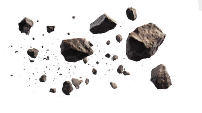 Asteroids and Debris Floating in Space rock isolated on a transparent background