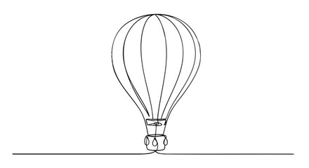 Obraz premium A minimalist line drawing of a hot air balloon suspended above a horizontal line, symbolizing adventure and exploration.