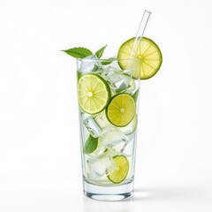 Refreshing Citrus Drink with Lime Slices and Mint Leaves