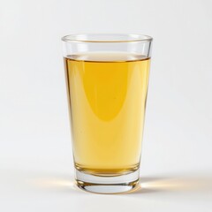 Refreshing Transparent Glass of Golden Liquid on White Background