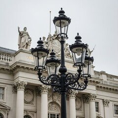 Ornate Street Lamp in Front of Historic Building