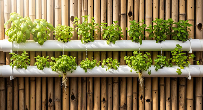 Soilless cultivation of fresh herbs in a vertical hydroponic garden, representing the future of sustainable agriculture and clean eating