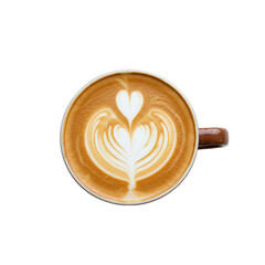 Latte art in a brown cup isolated on white background