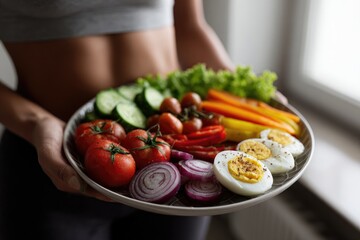 Healthy Lifestyle: Fresh Vegetables and Eggs on a Plate for Nutritious Eating