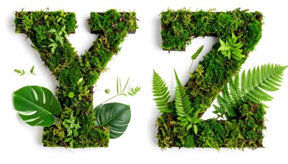 Moss-covered letters Y and Z
