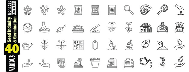 Seed Industry And Germination Icons Set (2). Vector Graphic Collection With 40 Elements: seed, industry, germination, icons.