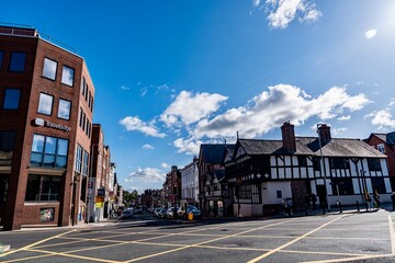 Chester, England, United Kingdom - September 21, 2025
- Downtown Chester in the Cheshire region of England as seen from the area near the city walls and the Roman Ruins.  The area features Roman Ruins